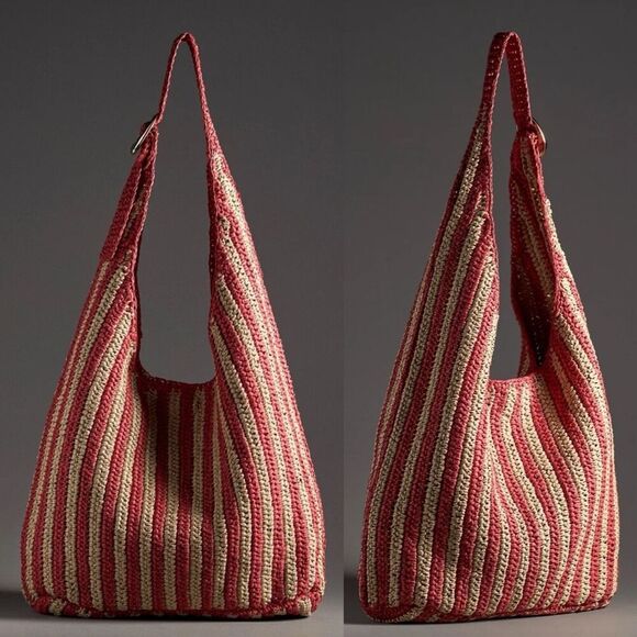 Anthropologie The Love Knot Slouchy Bag: Raffia Buckle Edition | New NWT | Red S - Picture 6 of 16